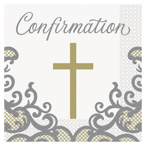 Gold/Silver Radiant Cross Confirmation Luncheon Napkins 16/pkg